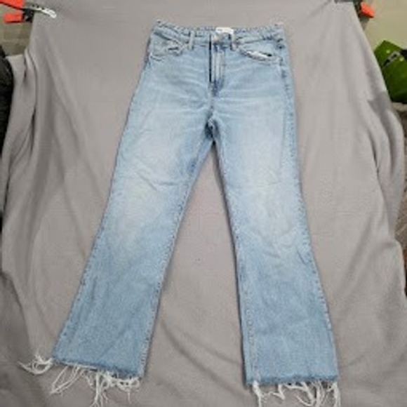 Zara Denim - Zara High Waisted Straight Leg Jeans Light Wash Raw Hem Blue Denim Size 6 US 28